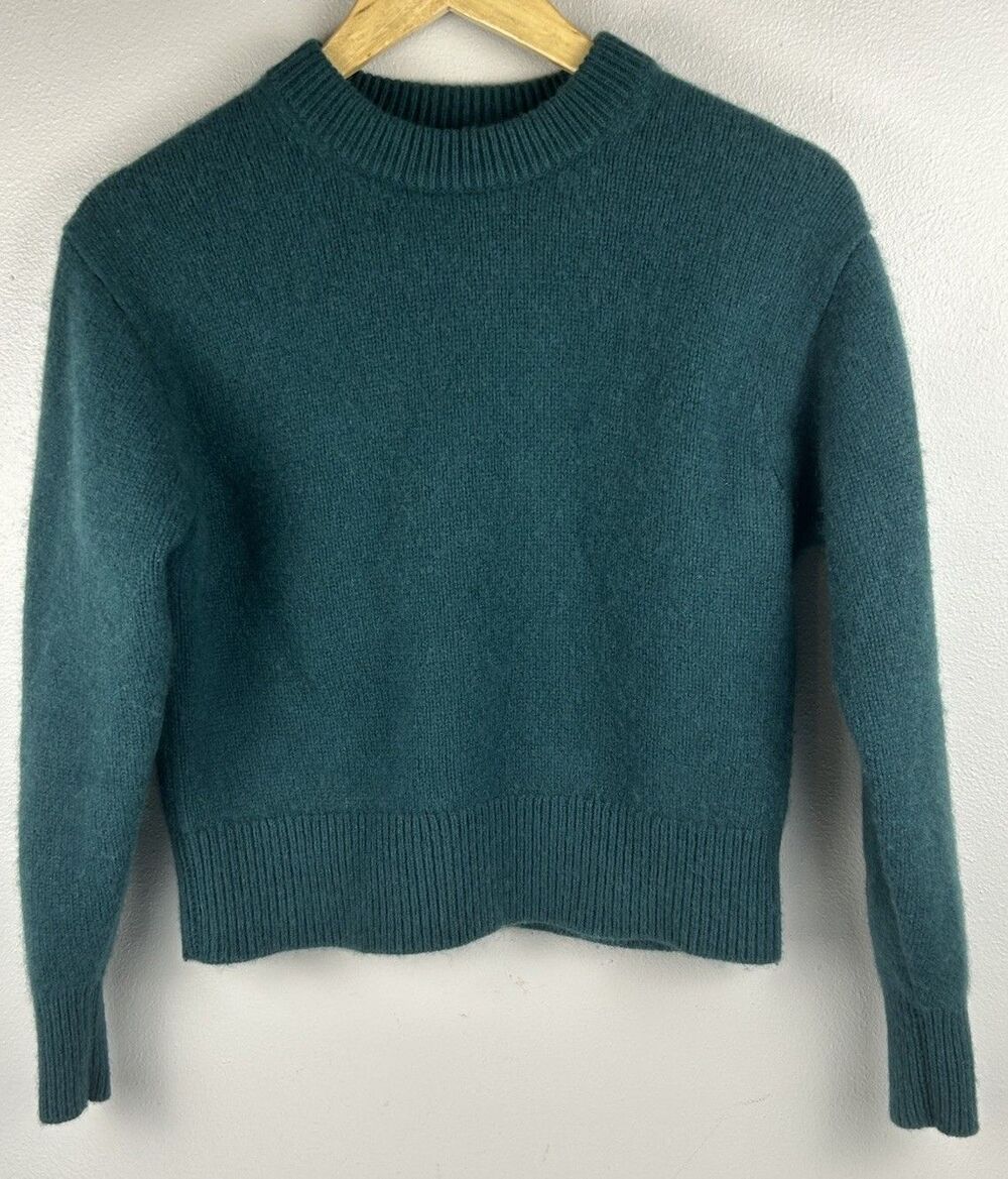 Aritzia Wilfred Teal Green 100% Plush Cashmere Crewneck Raglan Sweater 2XS